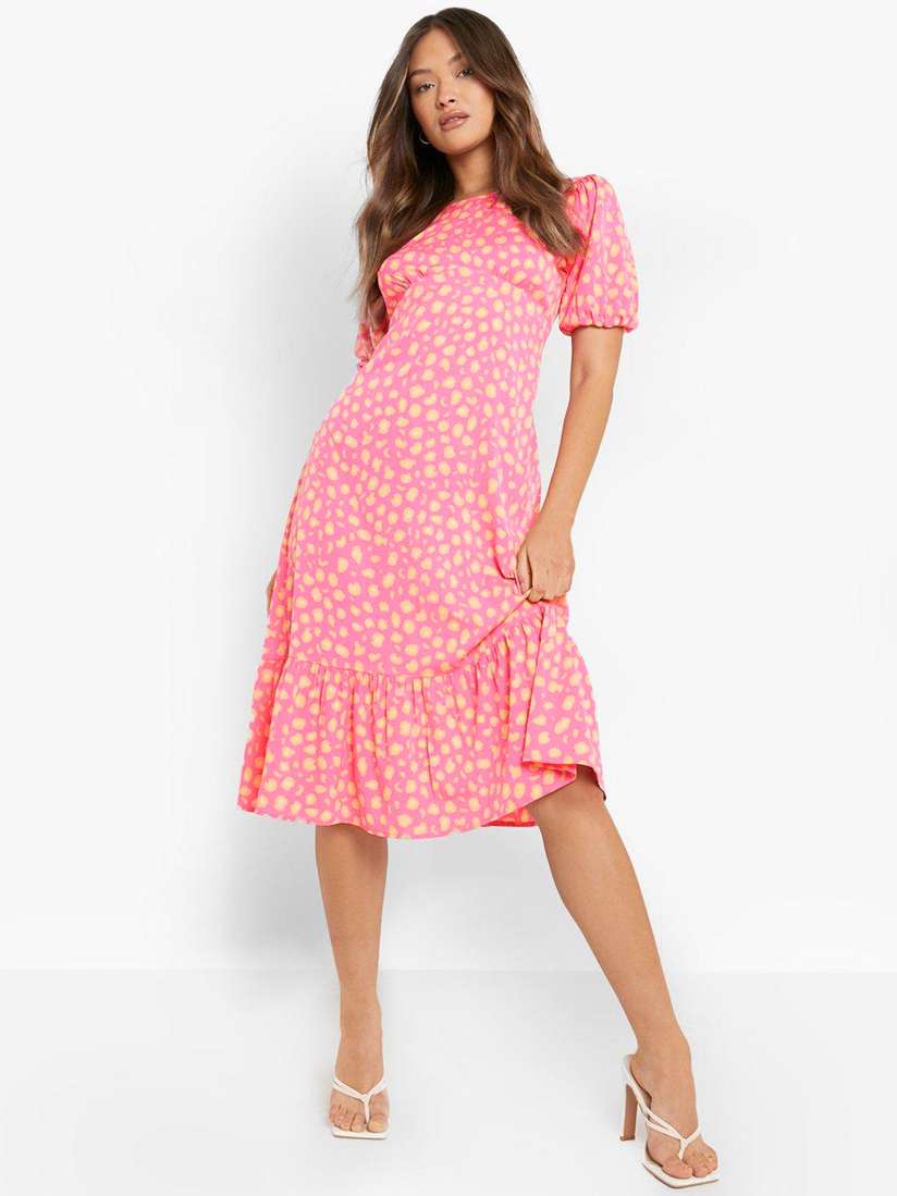Ladies Dresses Pink Leopard Midi Dress Buy Boohoo Leopard Print