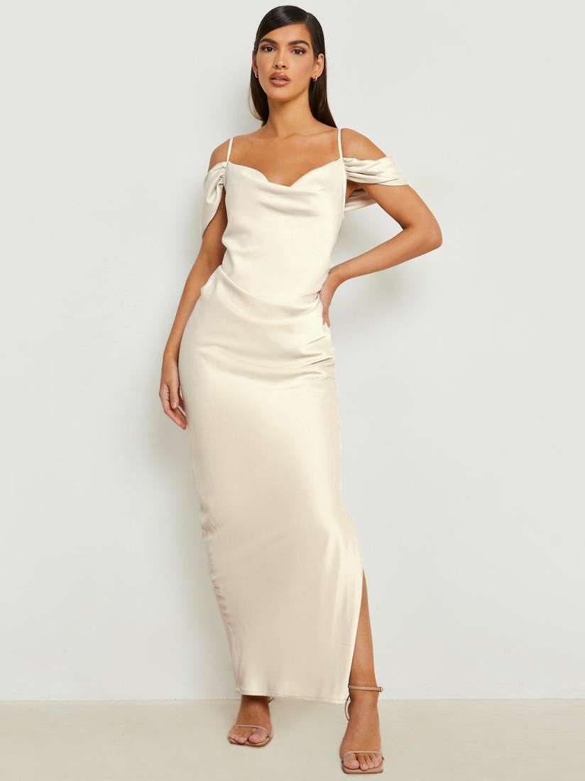 Buy Boohoo Cold Shoulder Satin Bodycon Maxi Dress Dresses for Women 23755378 Myntra
