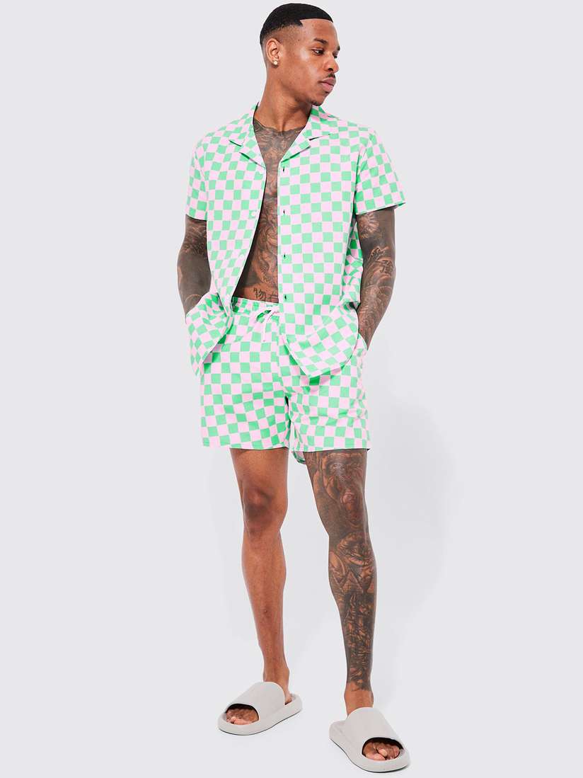 Mens Swimwear Checkered Swim Shorts Buy BoohooMAN Checkerboard
