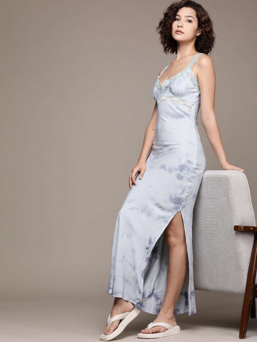 Buy WAREHOUSE Lace Trim Dyed Maxi Slip Dress with Side Slit Dresses for Women 23755752 Myntra