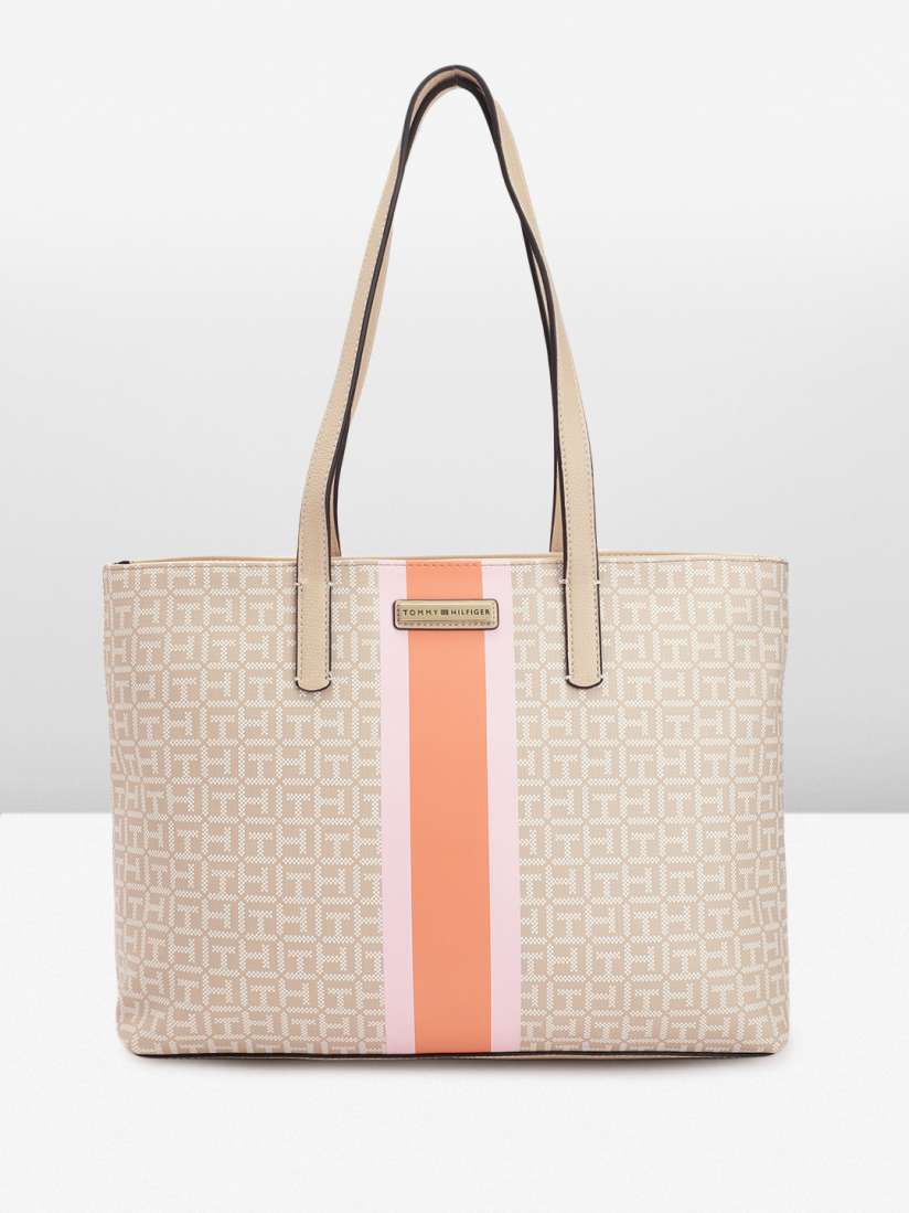 Buy Tommy Hilfiger Brand Logo Print Oversized Structured Shoulder Bag With Striped Detail Handbags for Women 23758372 Myntra