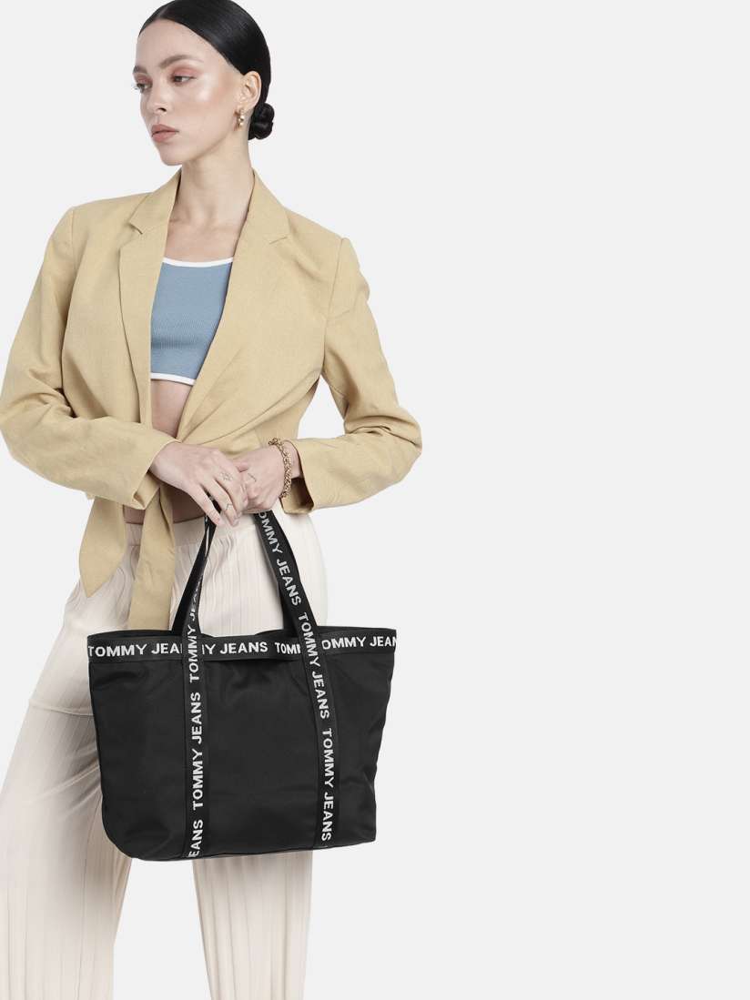 Buy Tommy Hilfiger Solid Oversized Shopper Tote Bag With Brand Logo Taping Detail Handbags for Women 23758422 Myntra