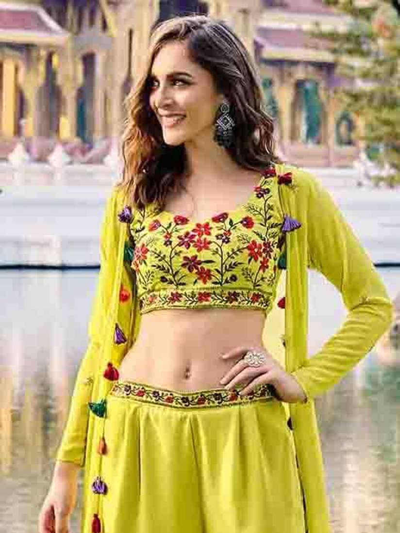 Buy Mitera Embroidered Ethnic Crop Top With Palazzo Shrug Co Ords for Women 23759186 Myntra