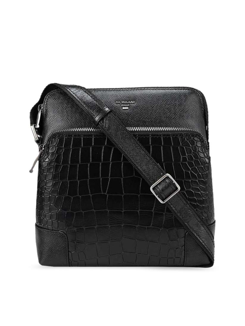 Buy Da Milano Black Textured Leather Messenger Bag Messenger Bag for Women 23759850 Myntra