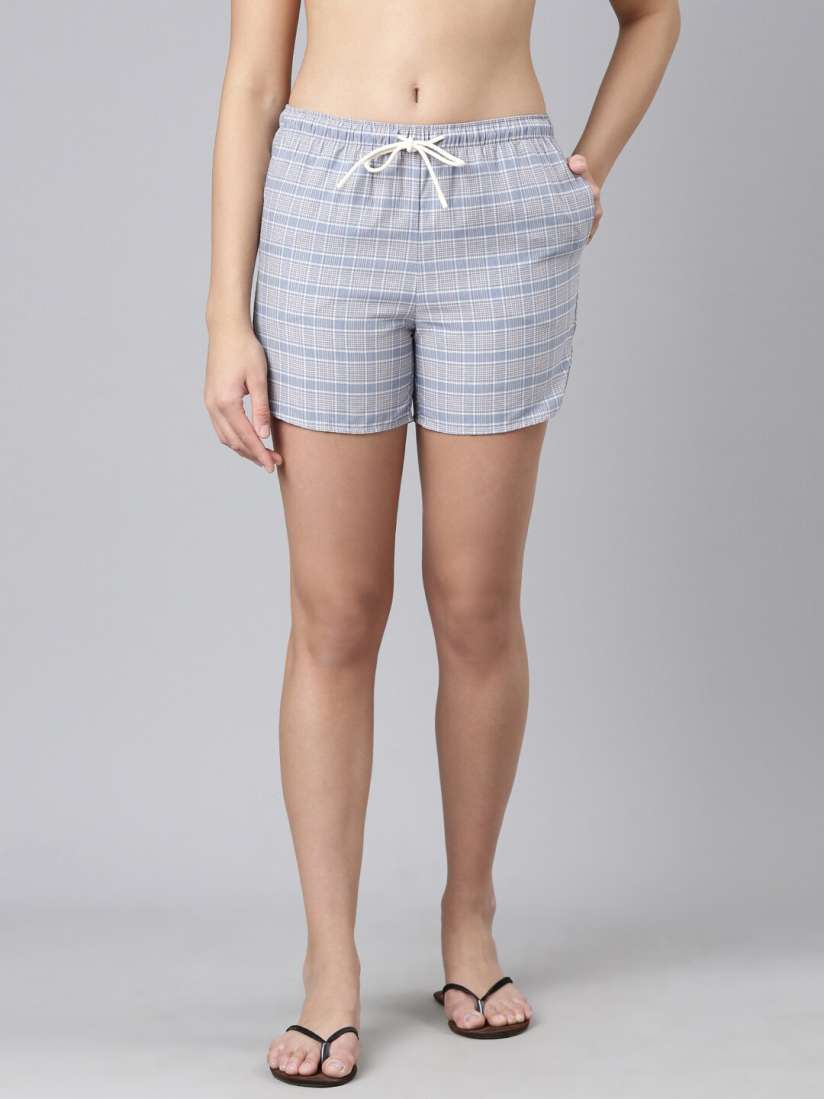 Buy Enamor Women Checked Mid Rise Cotton Lounge Shorts Lounge Shorts for Women 23760688 Myntra