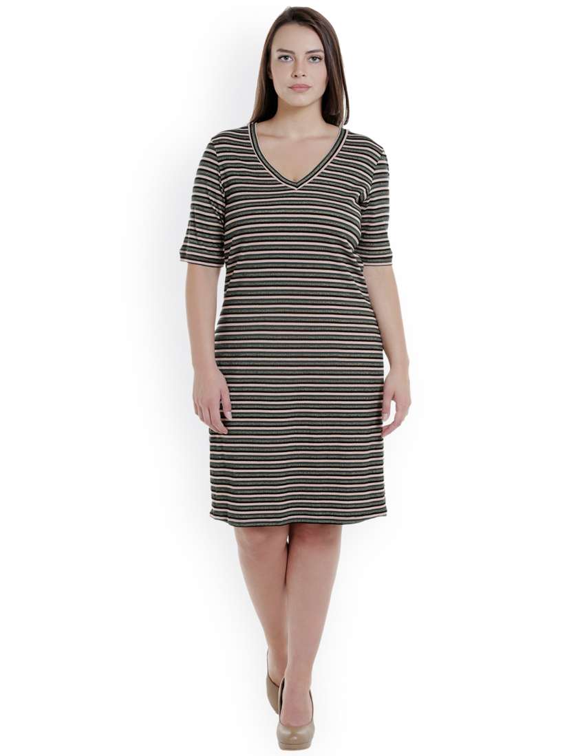Buy JUNAROSE Plus Size Women Green Black Striped T shirt Dress Dresses for Women 2376279 Myntra