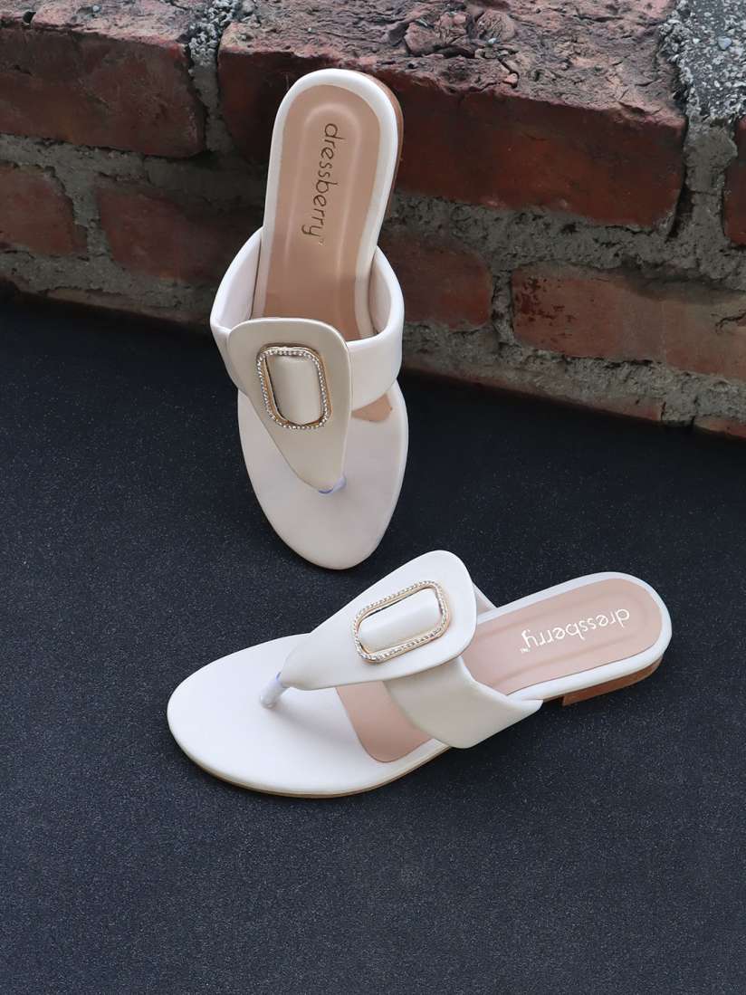 Buy DressBerry White Embellished T Strap Flats Flats for Women 23763878 Myntra