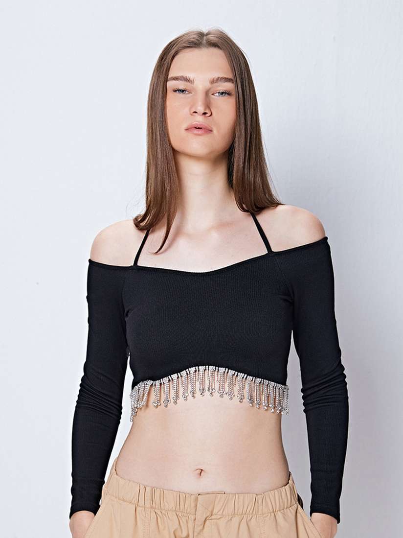 black bardot crop top