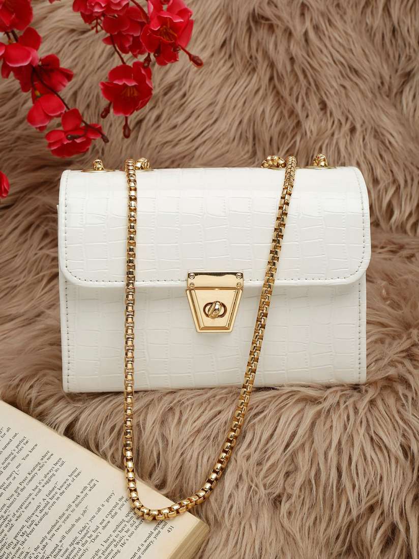 Buy Mast Harbour White Textured Structured Sling Bag With Buckle Detail Handbags for Women 23770580 Myntra