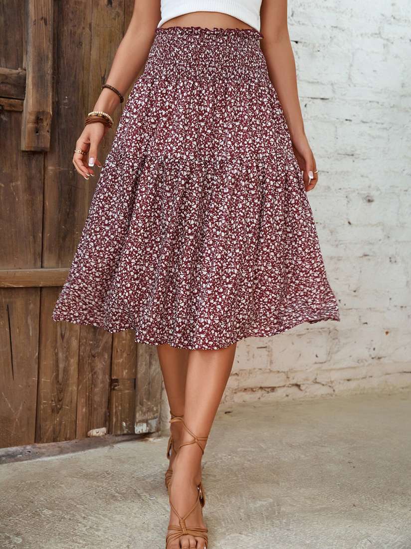 Flared floral midi skirt cheap