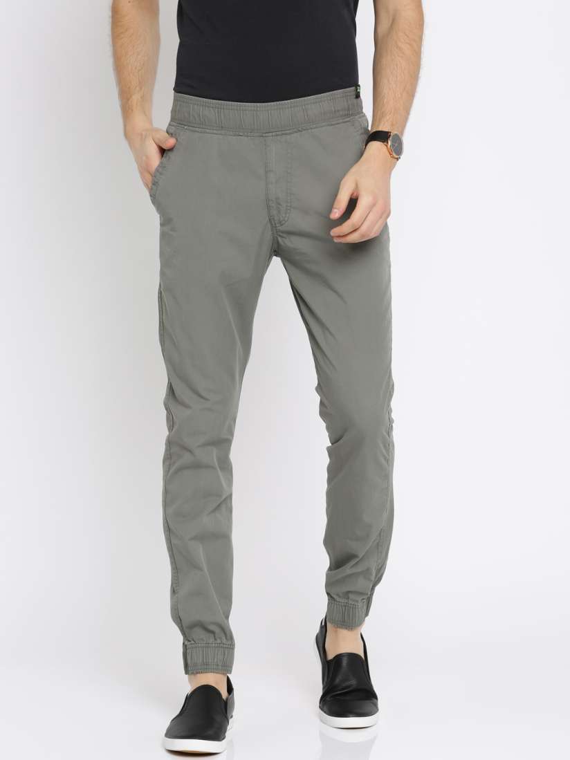 Buy FIFTY TWO Men Grey Carrot Slim Fit Solid Joggers Trousers for Men 2379275 Myntra