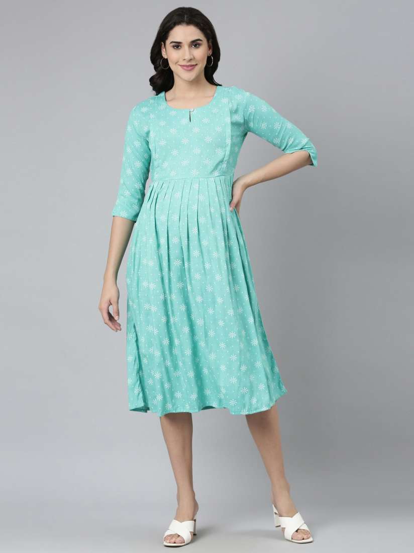 Buy GOLDSTROMS Conversational Printed Keyhole Neck Pleated Fit Flare Maternity Dress Dresses for Women 23795886 Myntra