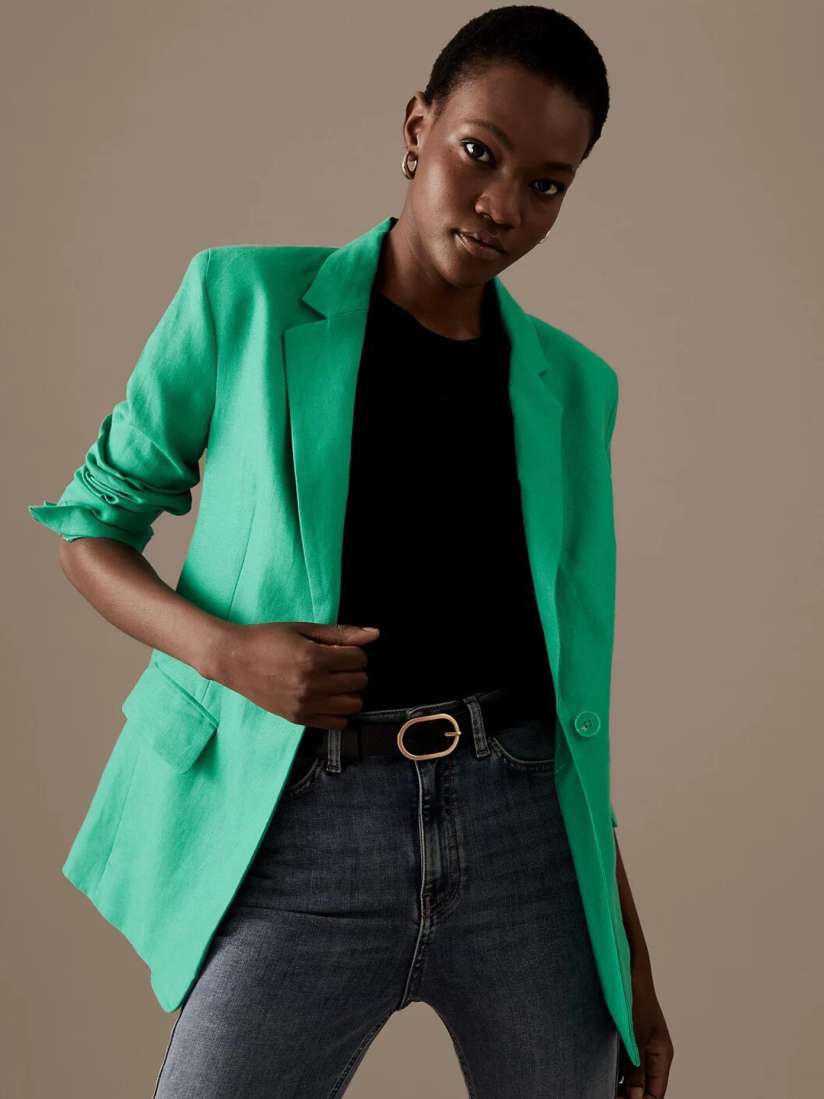 Buy Marks Spencer Notched Lapel Collar Single Breasted Linen Blazer Blazers for Women 23796878 Myntra
