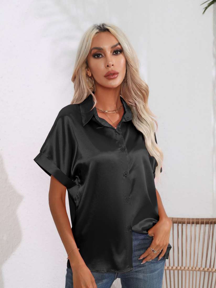 Buy StyleCast Black Extended Sleeves Shirt Style Satin Top Tops for Women 23799336 Myntra