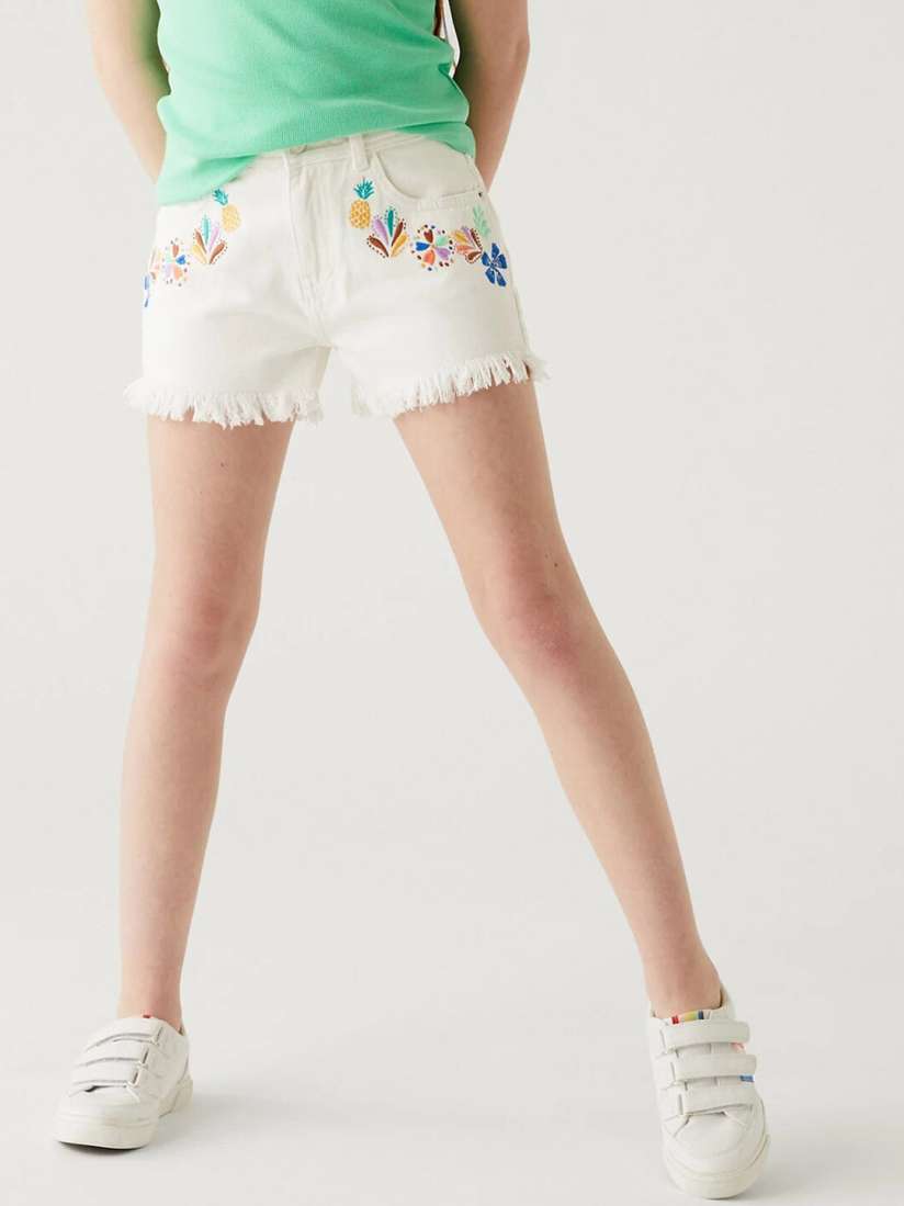 Buy Marks Spencer Girls Floral Embroidered High Rise Cotton Denim Shorts Shorts for Girls 23800256 Myntra