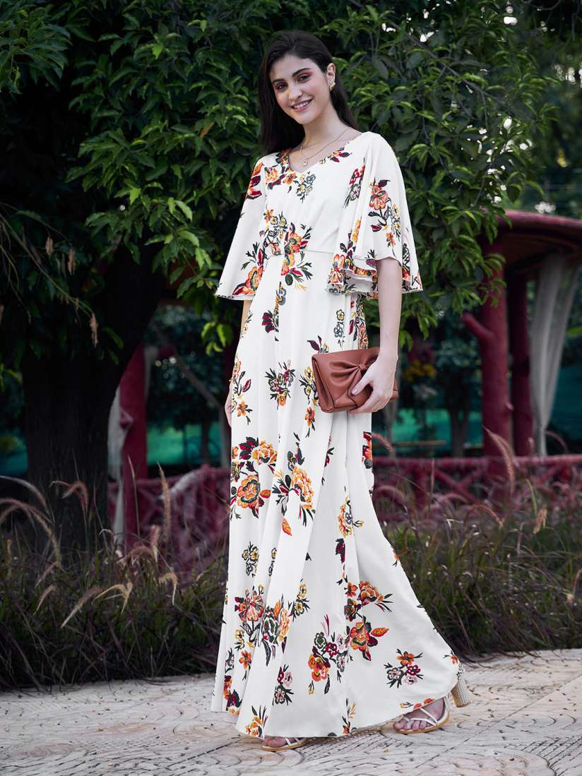 White floral print maxi dress new arrivals