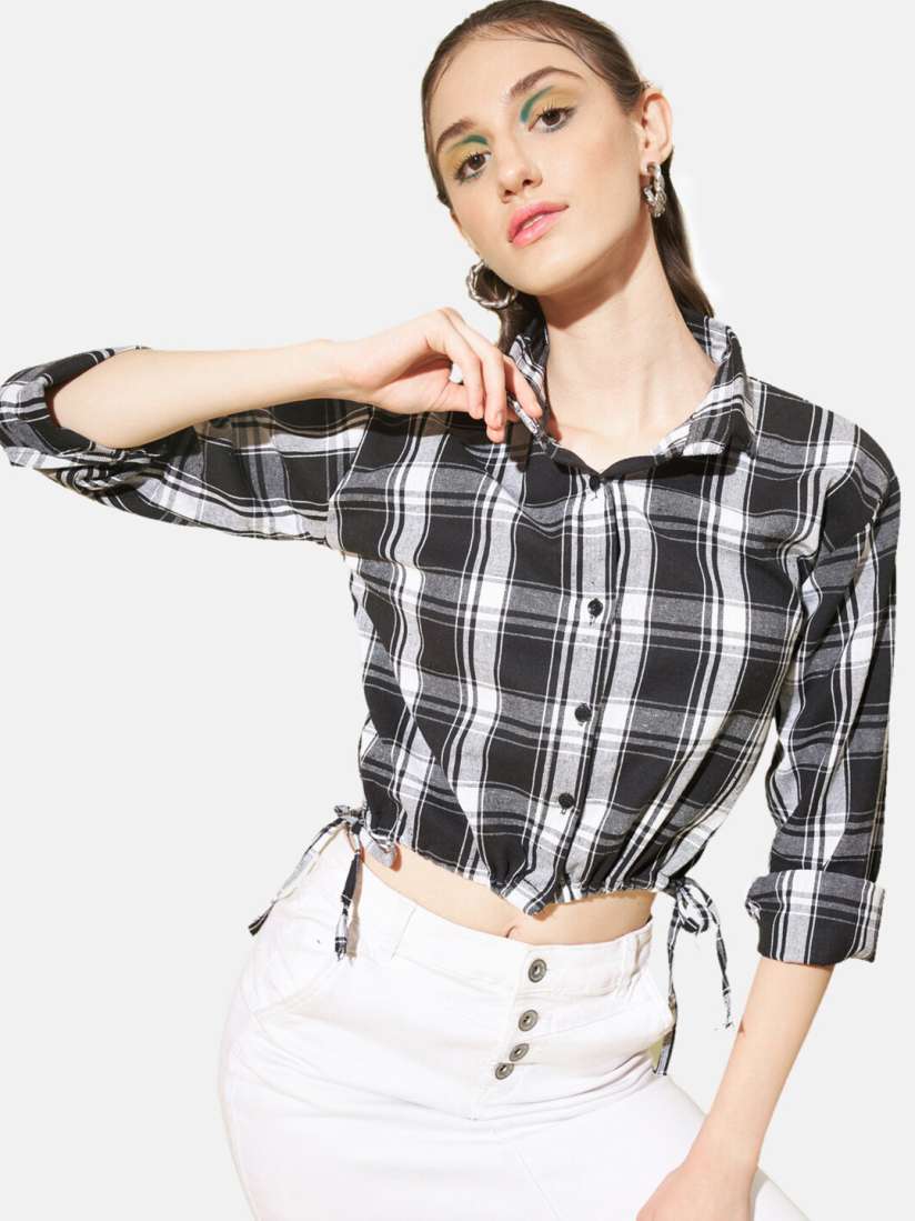 Buy BUY NEW TREND Standard Fit Tartan Checked Tie Ups Cotton Casual Shirt Shirts for Women 23811538 Myntra