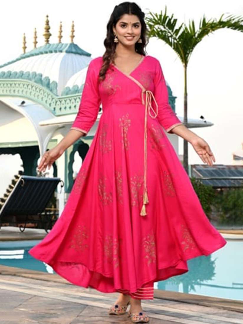 Buy Indi INSIDE Floral Block Printed Gota Patti Angrakha Gotta Patti Suit Set Kurta Sets for Women 23812470 Myntra