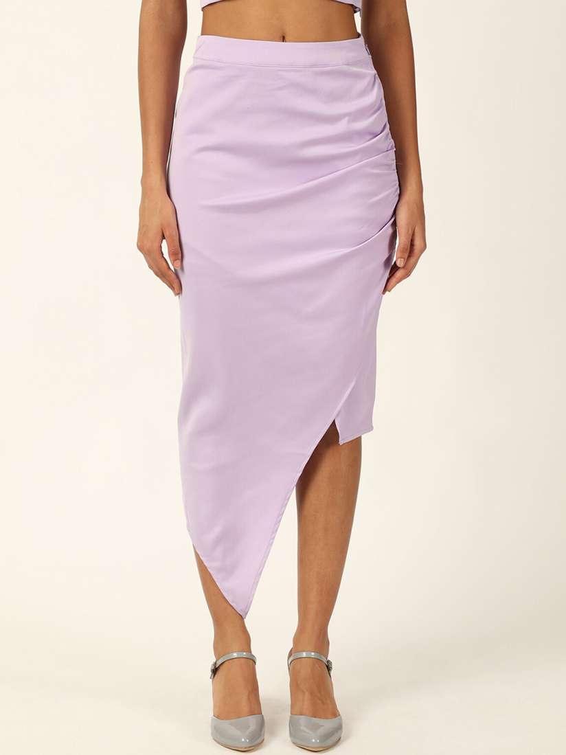 Buy FOREVER 21 Purple Ruched Asymmetric Hem Casual Midi Pencil Skirts Skirts for Women 23818884 Myntra