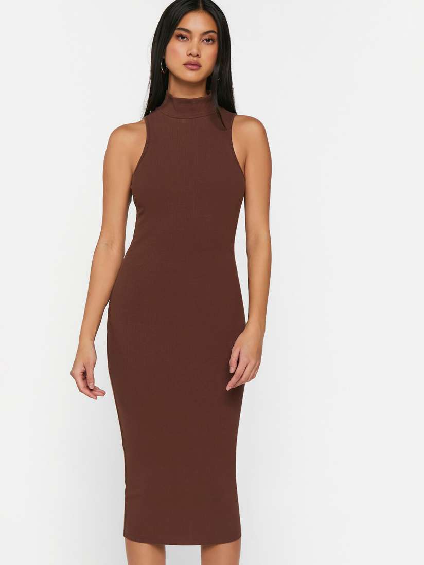 Buy FOREVER 21 Brown High Neck Sleeveless Bodycon Midi Dress Dresses for Women 23819794 Myntra