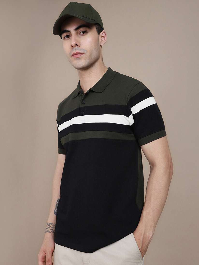 Dennis Lingo Striped Polo Collar Pure Cotton T-shirt