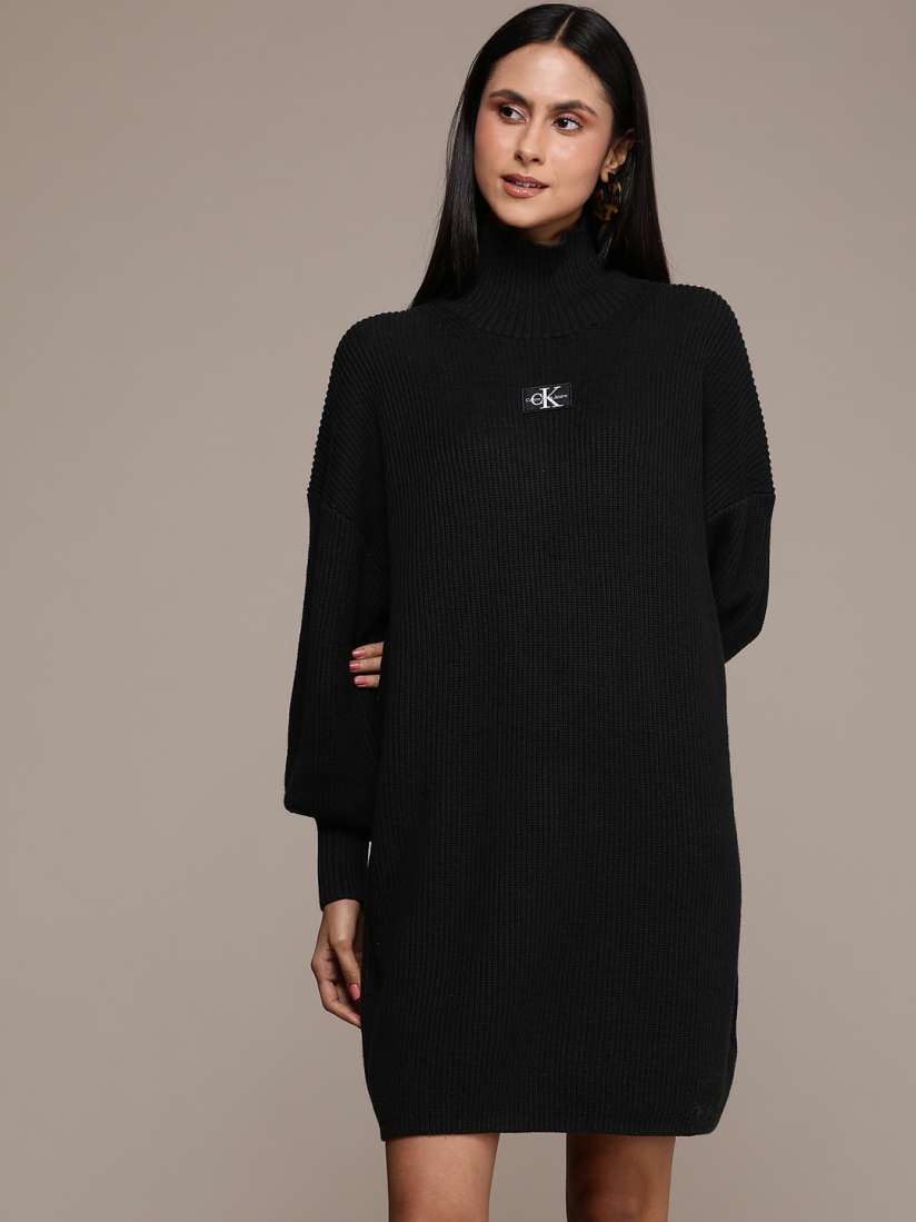 Buy Calvin Klein Jeans Pure Cotton High Neck Loose Jumper Dress Dresses for Women 23823172 Myntra