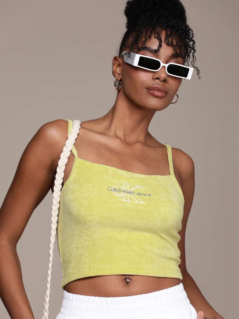 Buy Calvin Klein Jeans Velvet Finish Shoulder Straps Crop Top Tops for Women 23823206 Myntra