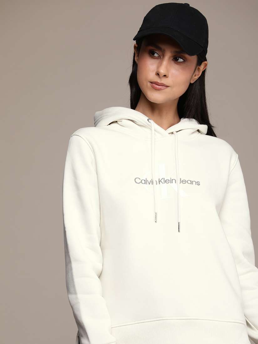 Buy Calvin Klein Jeans Brand Logo Embroidered Hooded Sweatshirt Sweatshirts for Women 23823212 Myntra