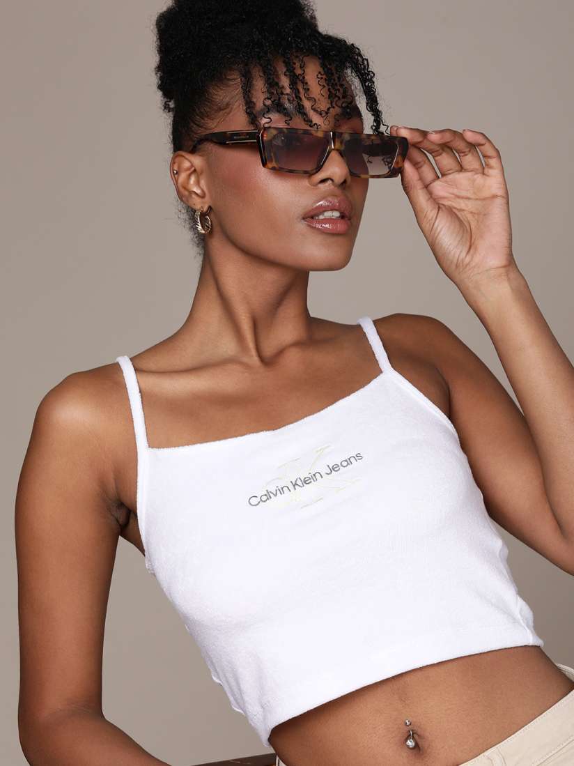 Buy Calvin Klein Jeans Shoulder Straps Self Design Crop Top Tops for Women 23823216 Myntra