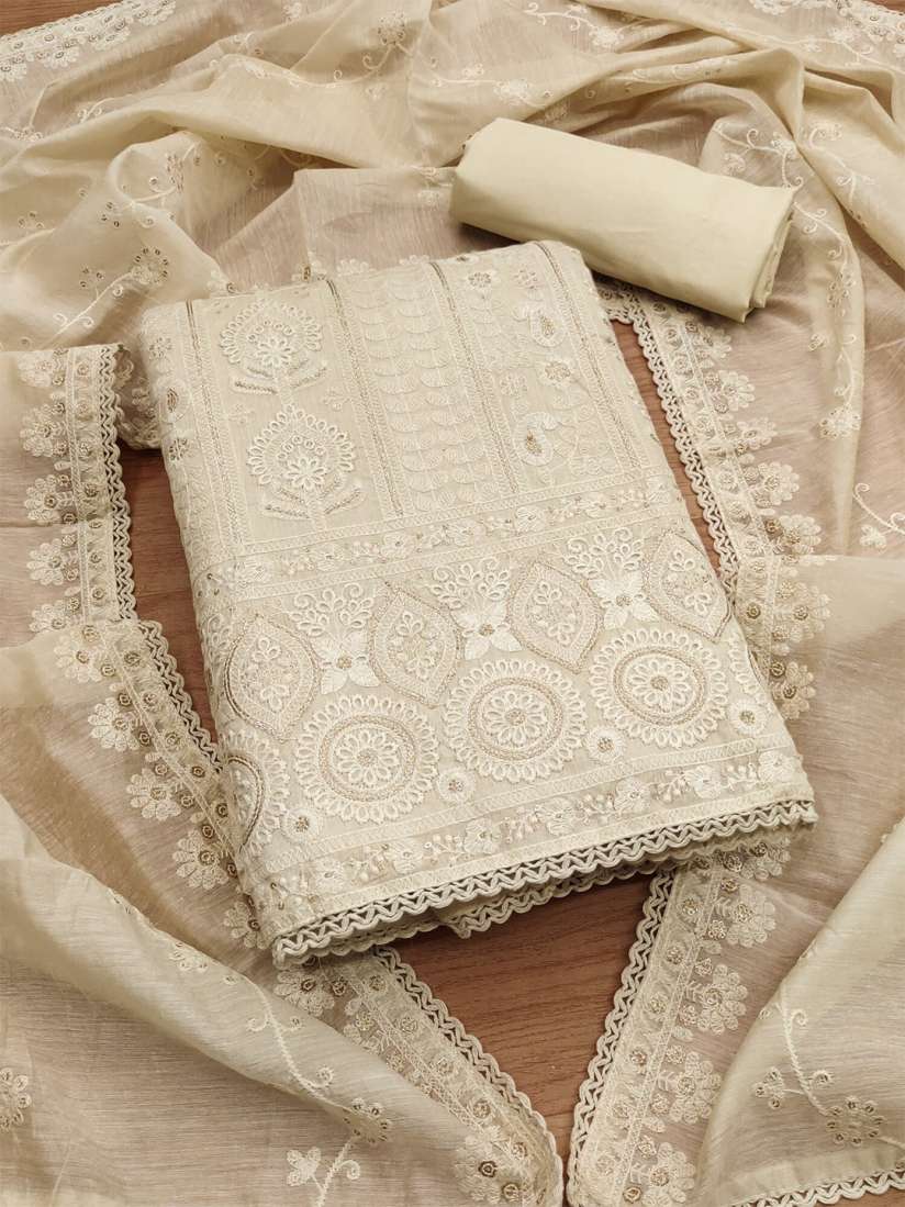 Embroidered unstitched dress material discount