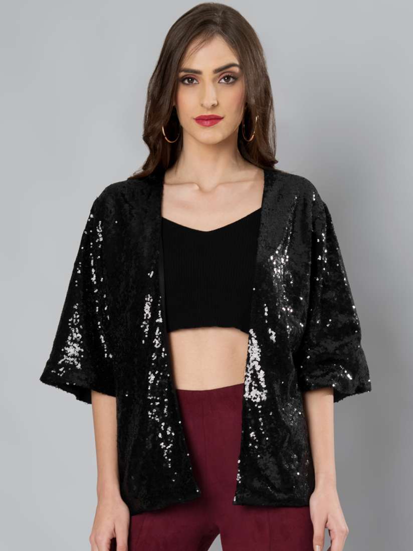 Buy Faballey Black Sequin Open Front Shrug Shrug for Women 2382920 Myntra