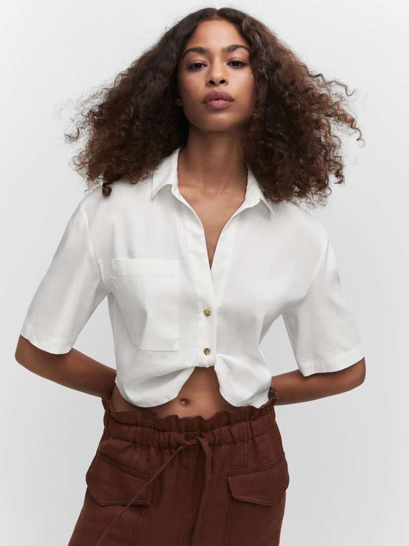 Buy MANGO Pocket Knot Detail Shirt Style Crop Top Tops for Women 23836064 Myntra