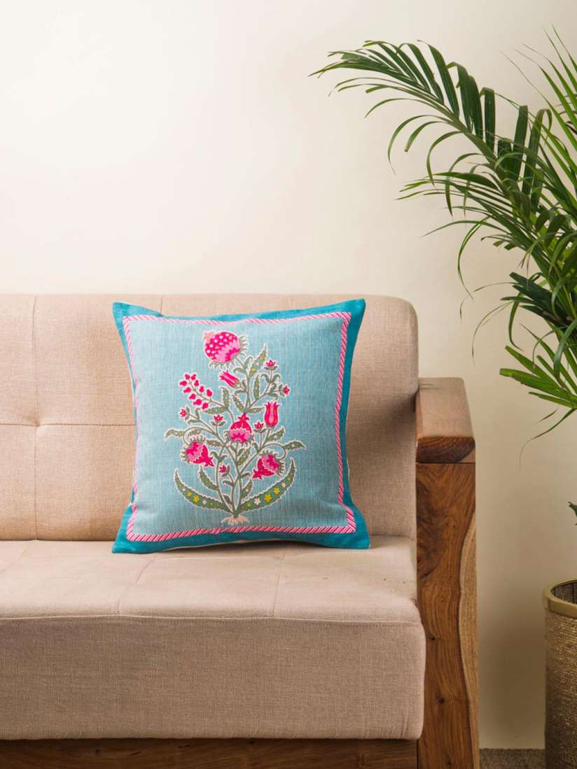 Buy Fabindia Blue Pink Floral Cotton Square Cushion Cover Cushion Covers for Unisex 23845438 Myntra