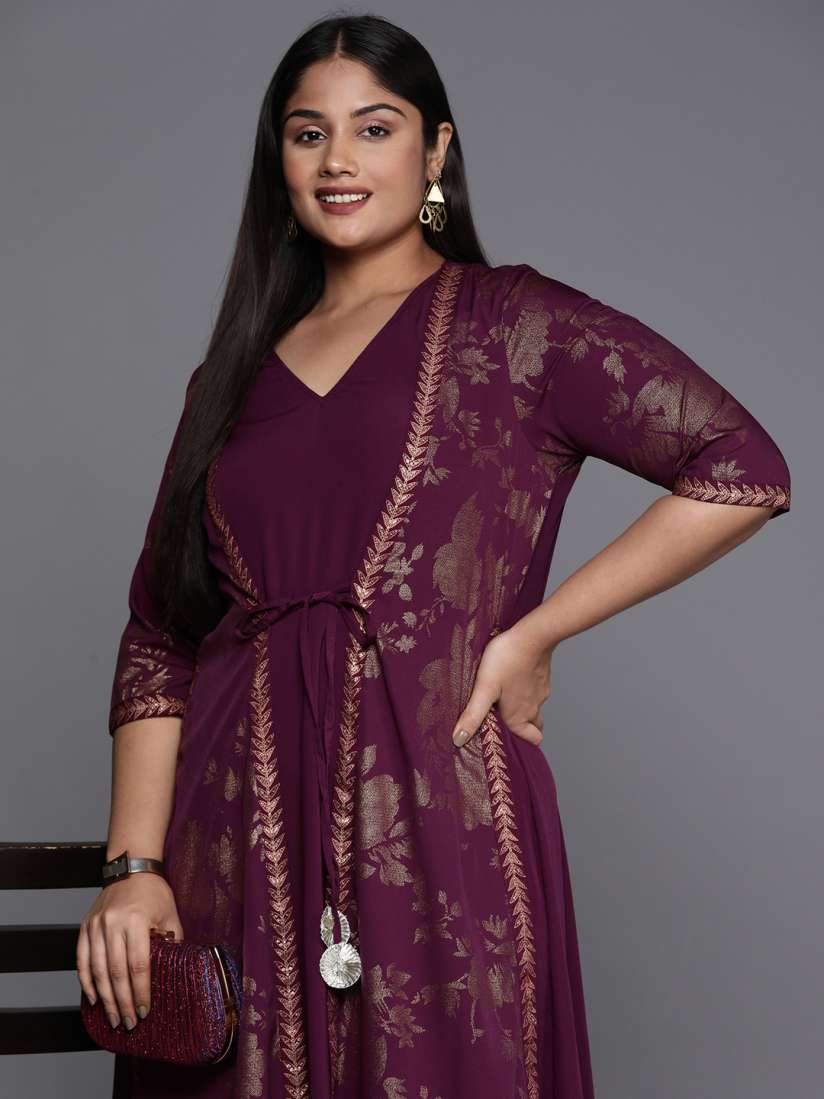 Buy A PLUS BY AHALYAA Plus Size Floral Print Crepe Layered A line Maxi Ethnic Dress Ethnic Dresses for Women 23853060 Myntra