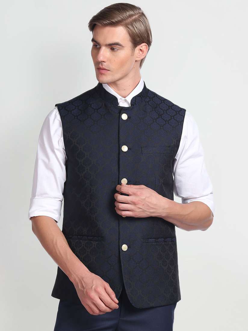 Buy Arrow Woven Design Mandarin Collar Nehru Jacket Nehru Jackets for Men 23853950 Myntra
