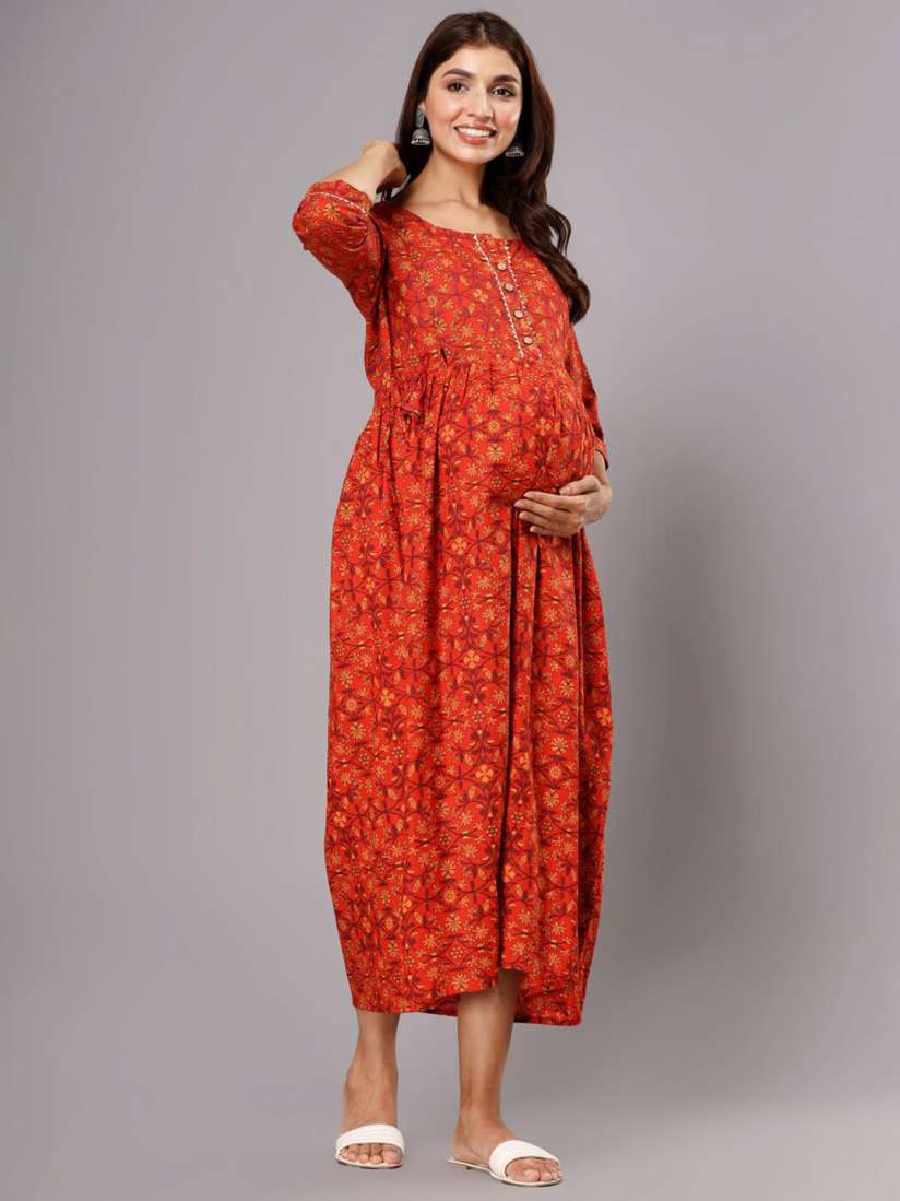 Buy ROOPWATI FASHION Floral Printed Cotton Maxi Fit And Flare Maternity Dresses Dresses for Women 23863630 Myntra