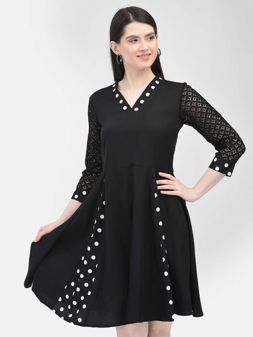 Buy Eavan Polka Dots Printed V Neck Fit Flare Dress Dresses for Women 23864478 Myntra