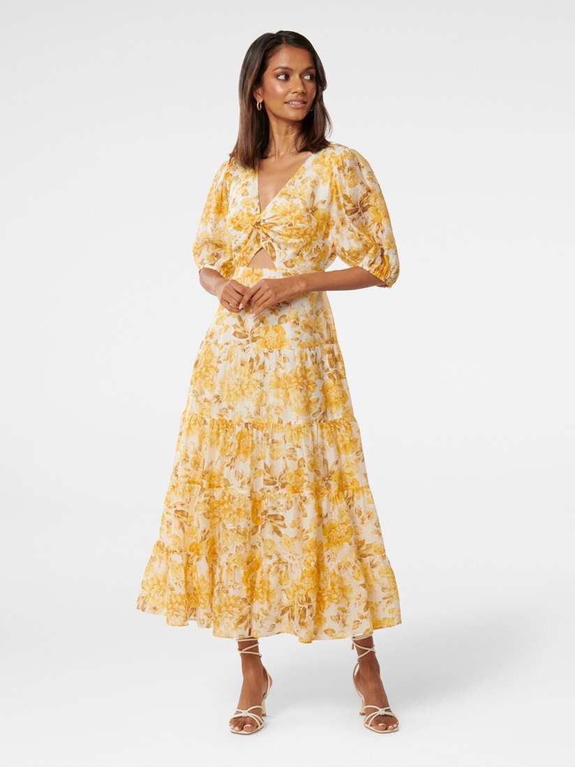 Buy Forever New Floral Printed Puff Sleeves Cut Out Detail Midi Fit Flare Dress Dresses for Women 23881688 Myntra