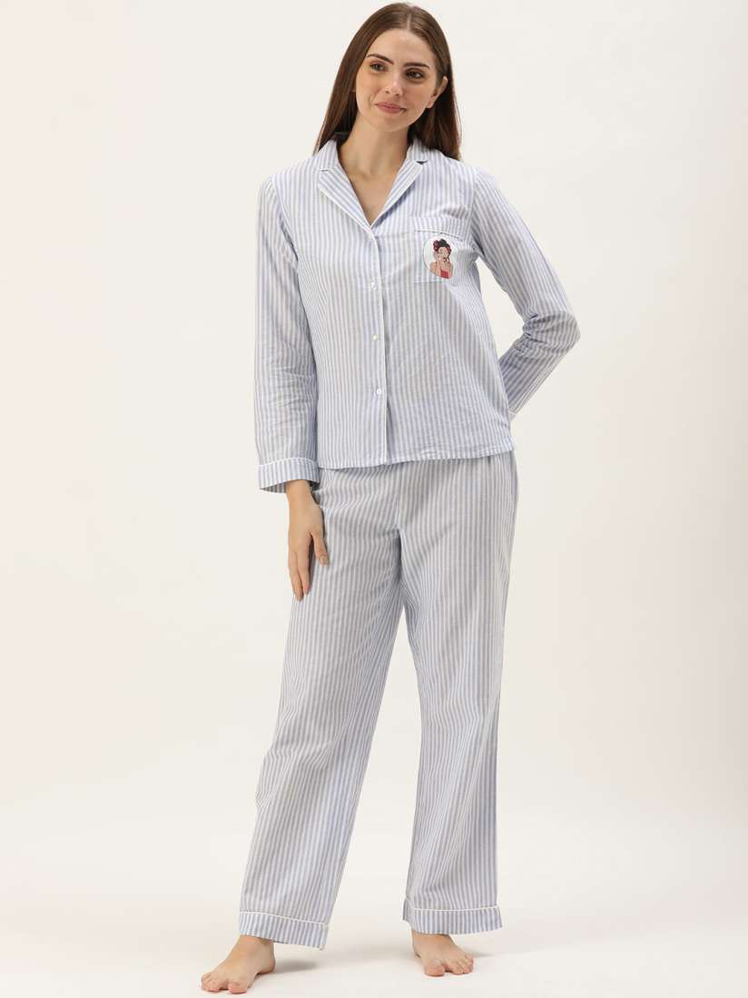 Buy Slumber Jill Striped Pure Cotton Night Suit Night suits for Women 23881896 Myntra