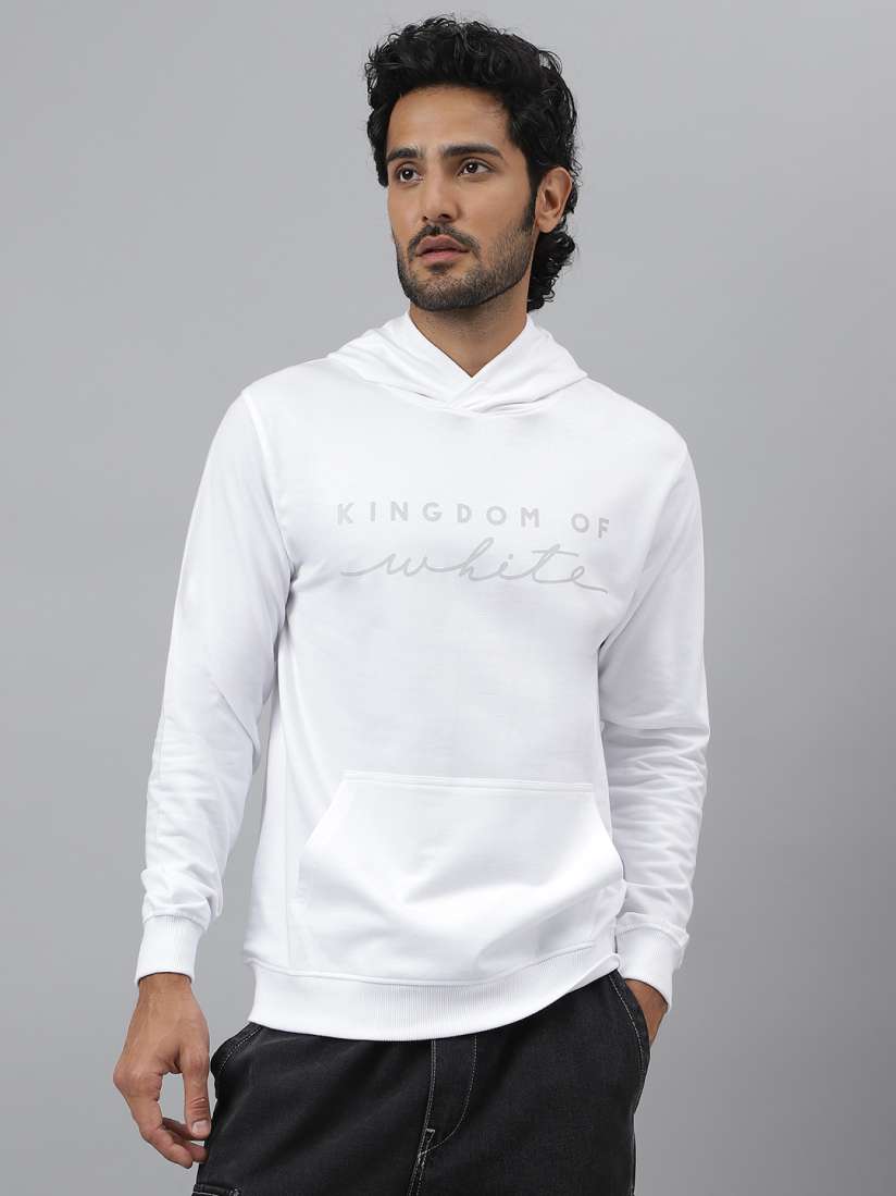 Buy KINGDOM OF WHITE Typographic Printed Hooded Cotton Sweatshirt Sweatshirts for Men 23882958 Myntra