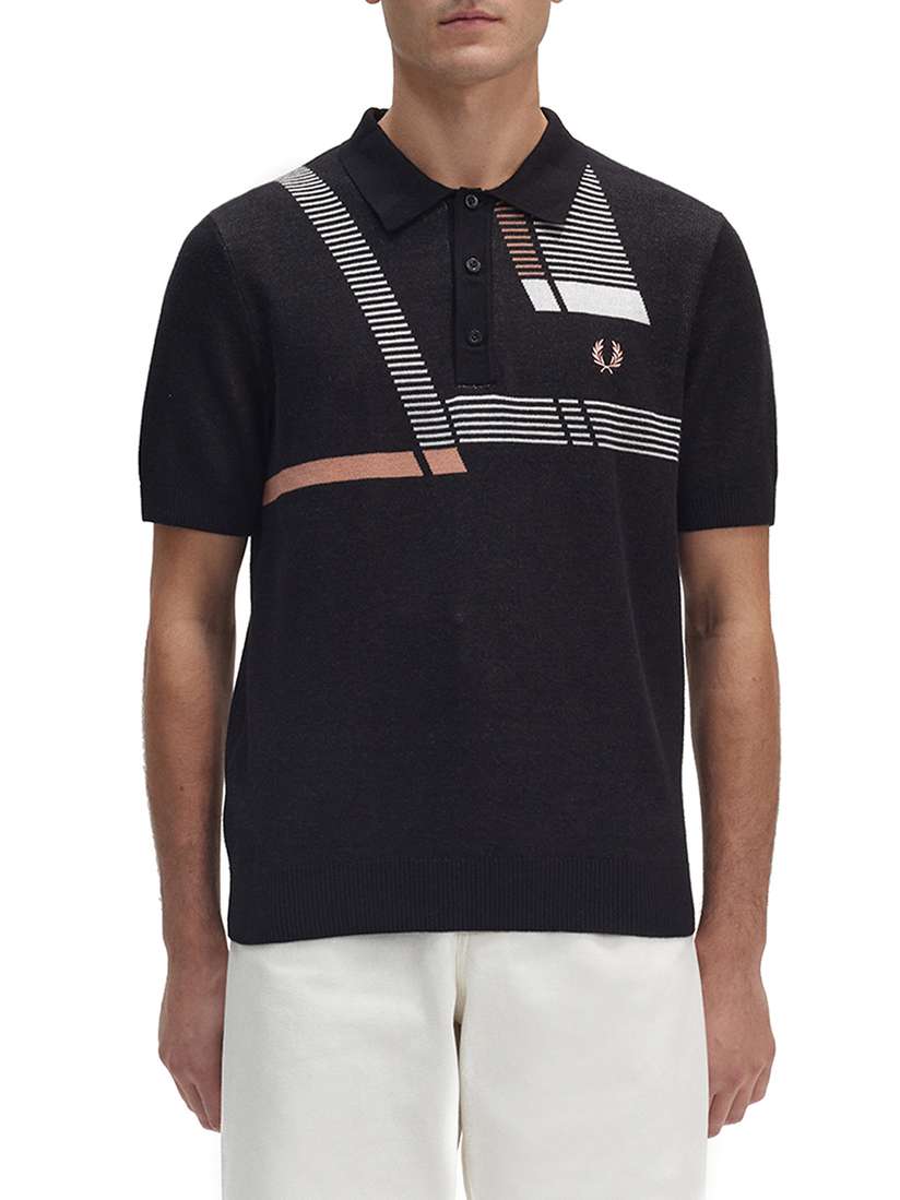 Buy Fred Perry Black Striped Polo Collar Cotton Casual T-shirt