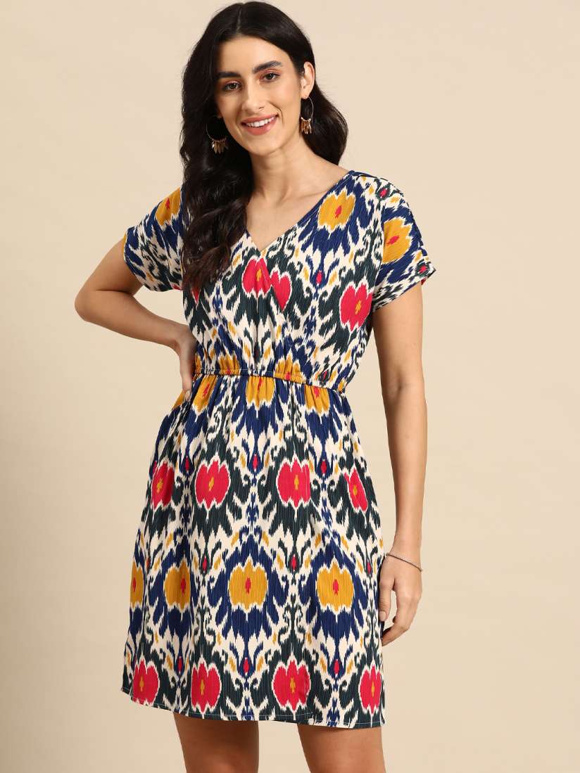 Buy MABISH by Sonal Jain Abstract Printed Gathered Detail Mini Wrap Waisted Dress Dresses for Women 23893694 Myntra