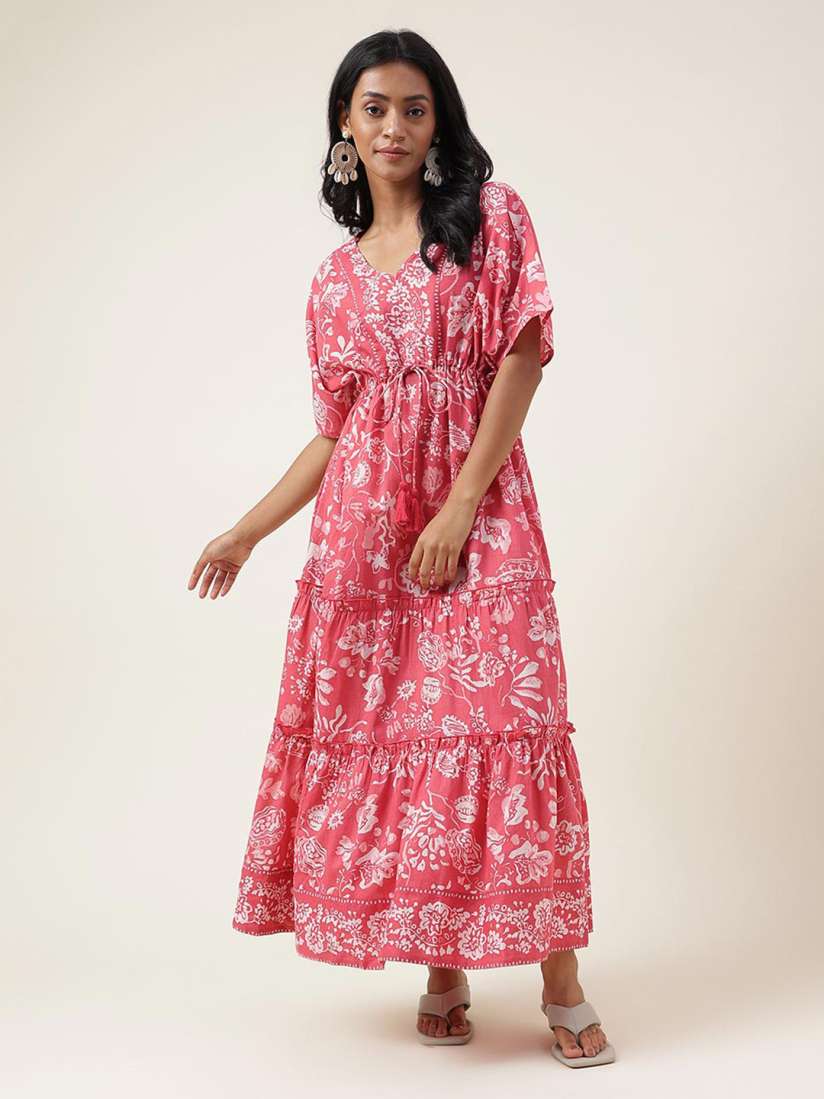 Buy Fabindia Floral Printed V Neck Tiered Cotton Maxi Dress Dresses for Women 23896532 Myntra