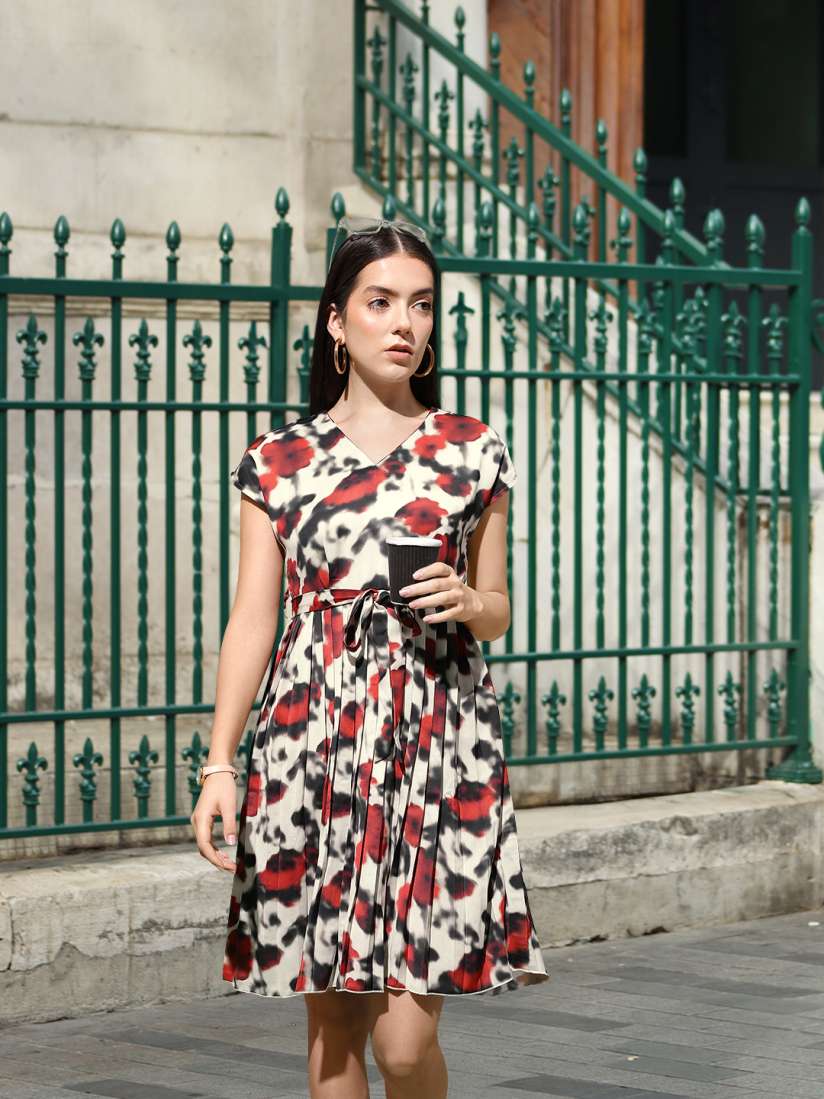 Buy Van Heusen Woman Floral Print A Line Dress Comes With A Belt Dresses for Women 23896882 Myntra