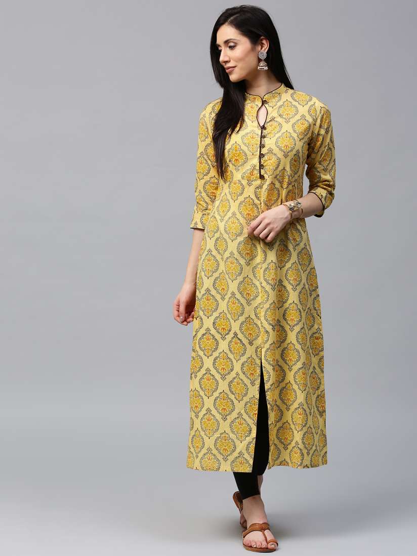 Buy Jaipur Kurti Women Yellow Printed A Line Kurta Kurtas for Women 2389763 Myntra