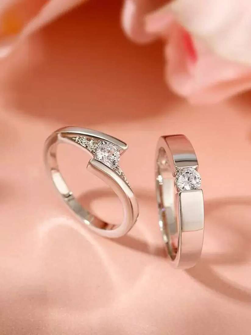 Buy KARISHMA KREATIONS Unisex Set Of 2 Silver Plated American Diamond Studded Couple Rings Ring for Unisex 23906288 Myntra