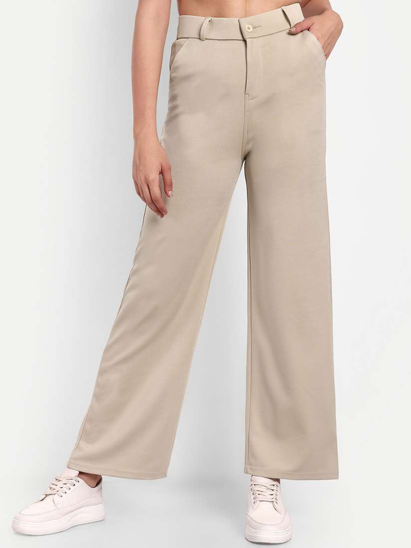 Buy Next One Women Smart Loose Fit High Rise Easy Wash Stretchable Parallel Trousers Trousers for Women 23912706 Myntra