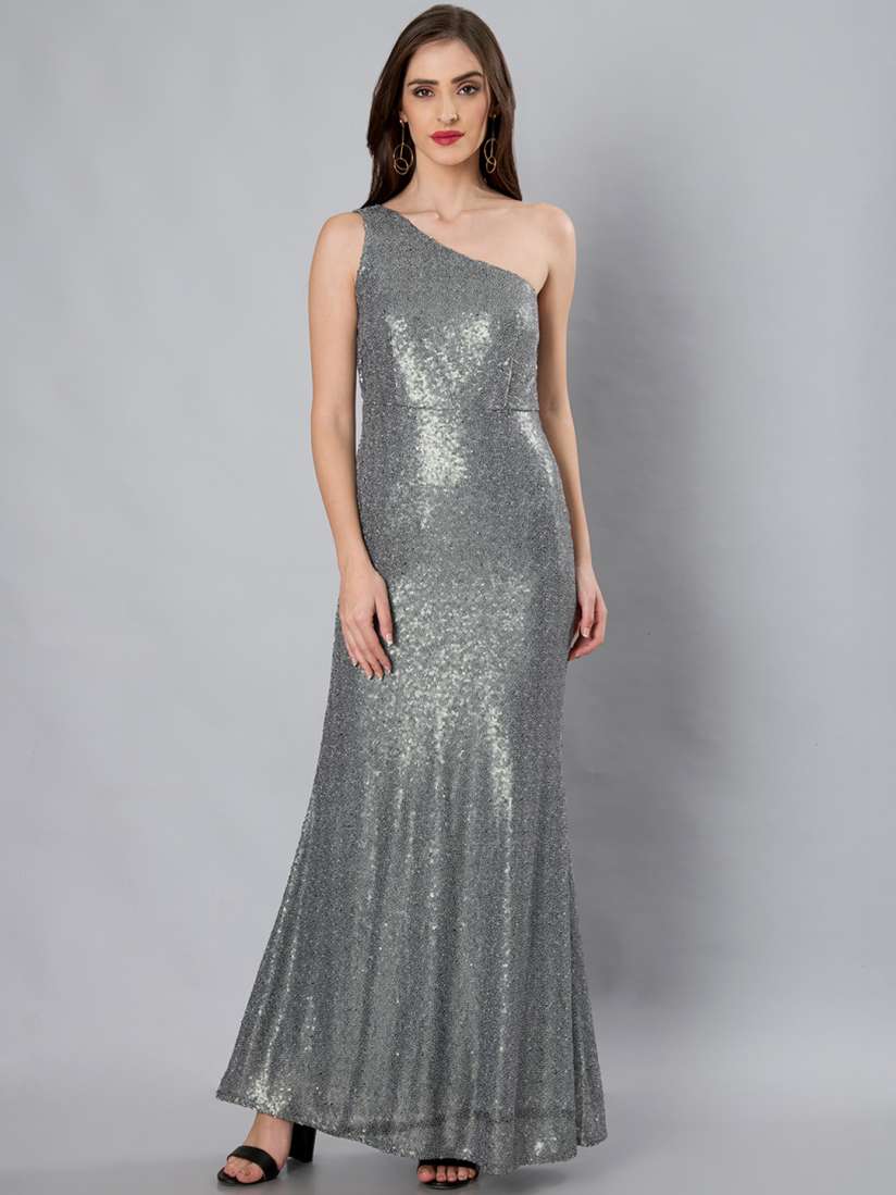 Buy FabAlley Women Silver Toned Self Design Maxi Dress Dresses for Women 2391409 Myntra