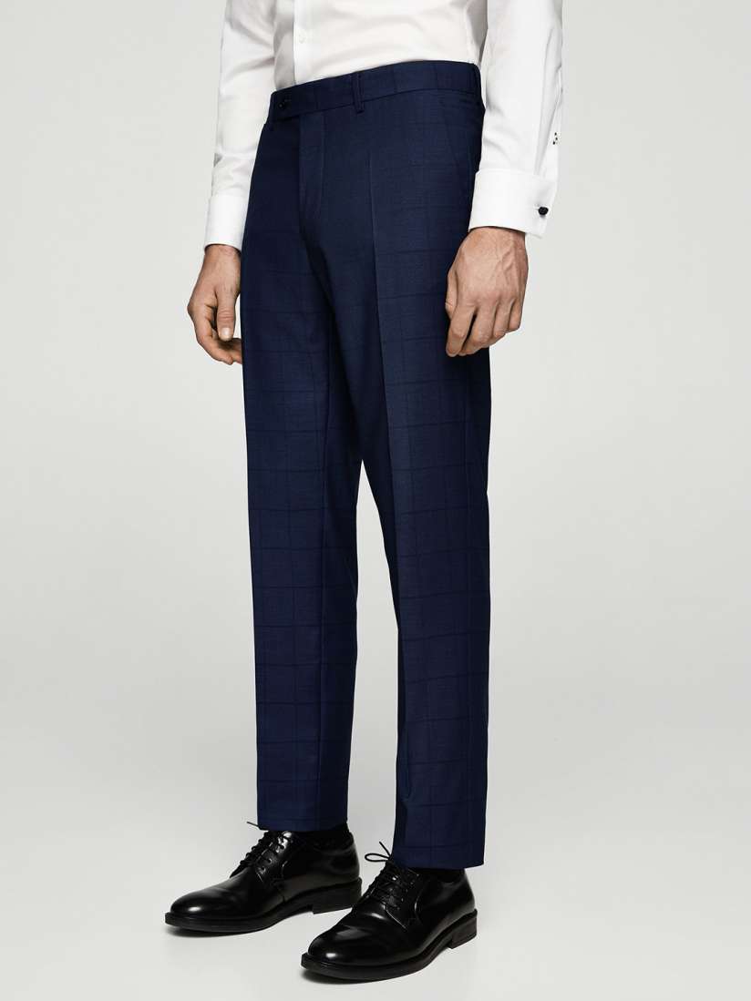 Buy MANGO MAN Navy Blue Regular Fit Checked Formal Trousers Trousers for Men 2391673 Myntra