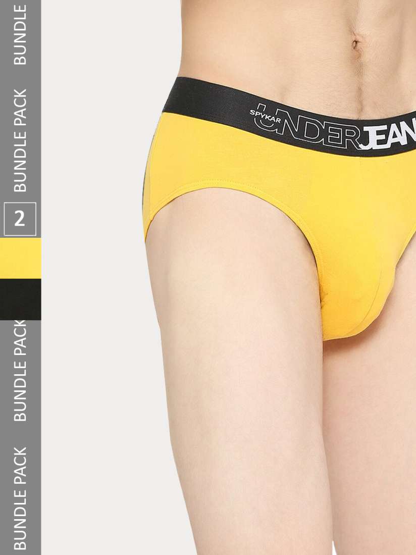 Buy UnderJeans by Spykar Pack Of 2 Logo Printed Basic Briefs UJNPBC055YELLOWBLACK Briefs for Men 23919234 Myntra